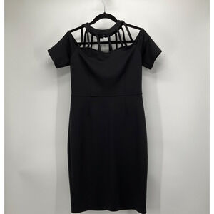 Black Cold Shoulder Cage Neck Bodycon Sheath Dress Medium Witchy Gothcore Zip